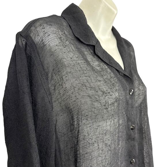 Chicos Design Womens Collared Solid Black Sheer Button Up Shirt Blouse Top 0/ S - Picture 4 of 16